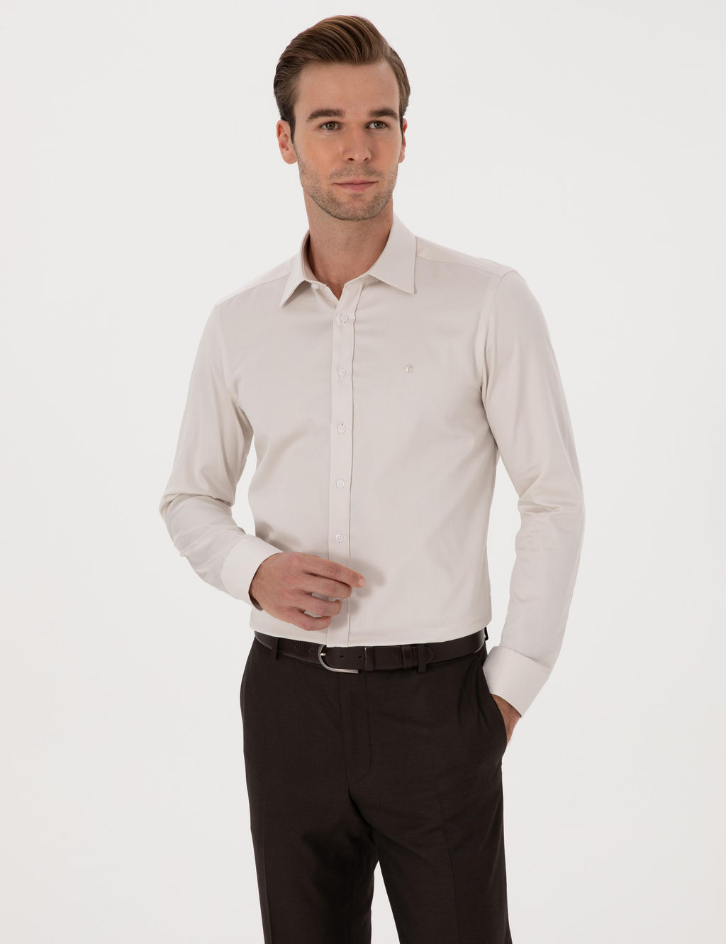 Bej Slim Fit %100 Pamuk Klasik G_mlek
