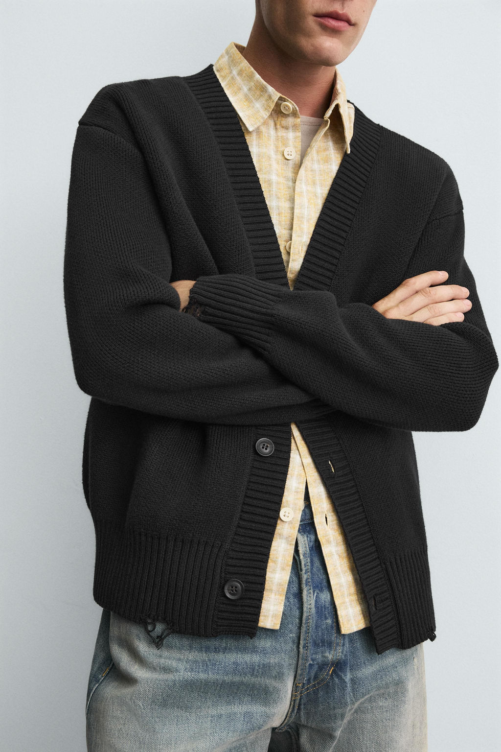 CARDIGAN WITH DISTRESSED RIBBED TRIMS - Zara фото 6