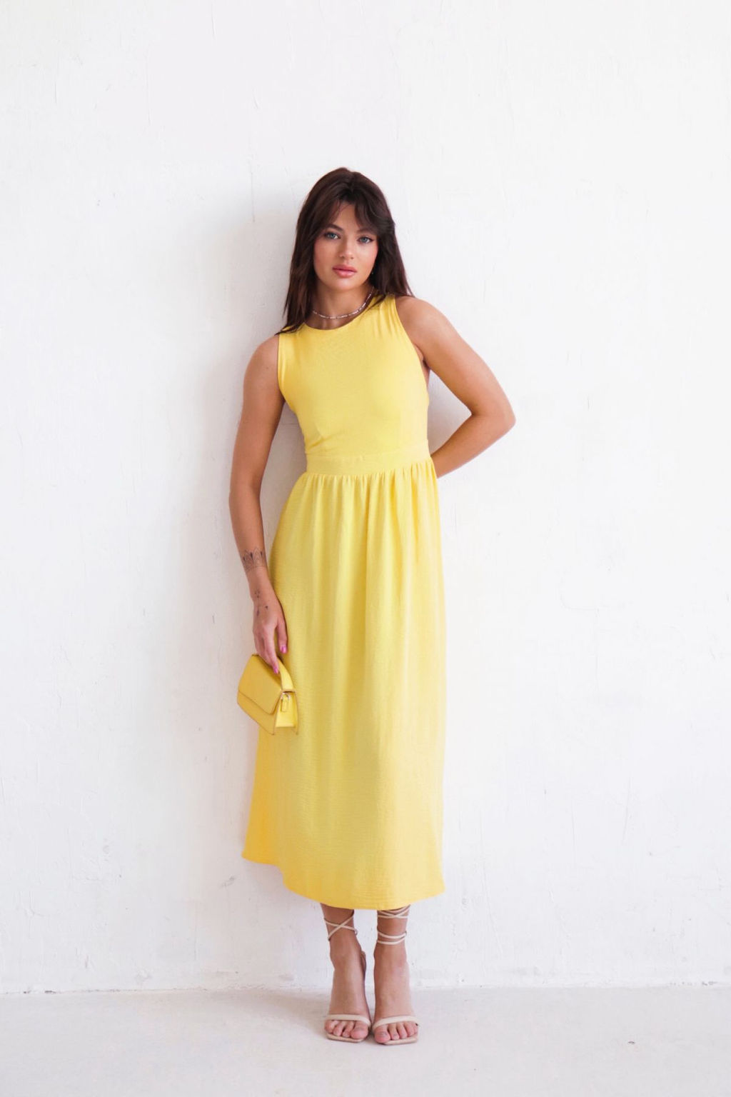 Платье с перекрещенными бретелями жёлтое - Martichelli фото 4