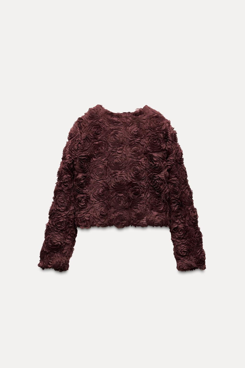 CROPPED TEXTURED FLORAL JACKET - Zara фото 5