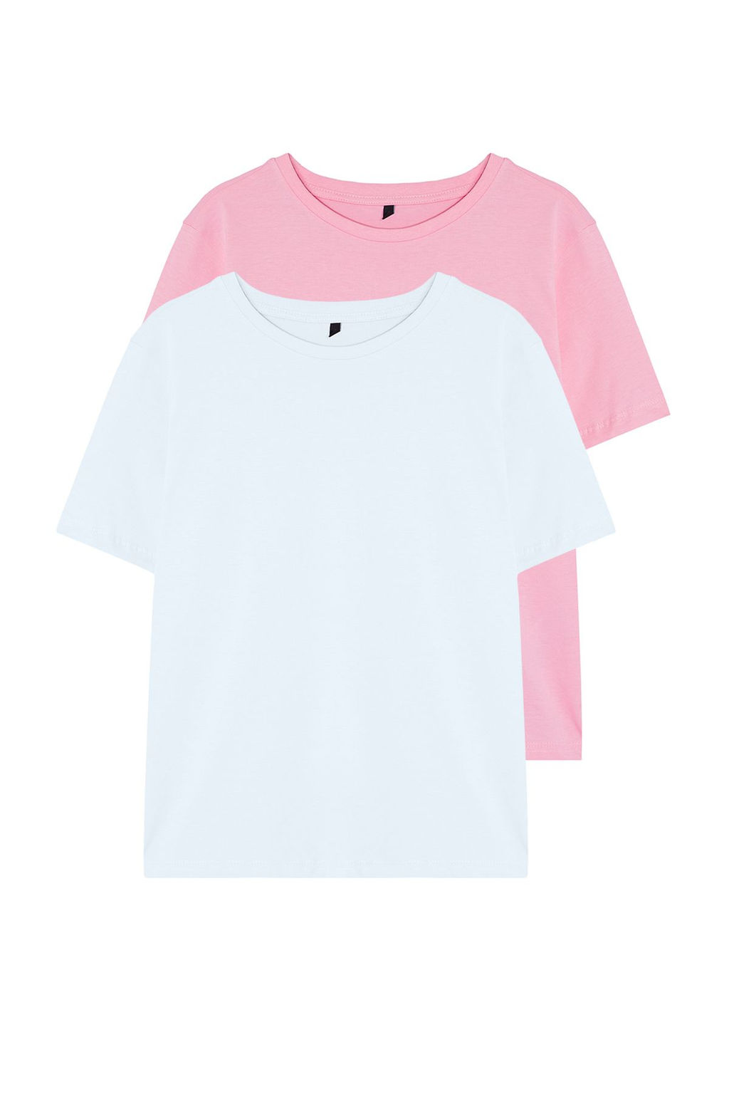 Pembe-beyaz %100 Pamuk Bisiklet Yaka 2li Paket Orme T-Shirt TWOSS20TS0141