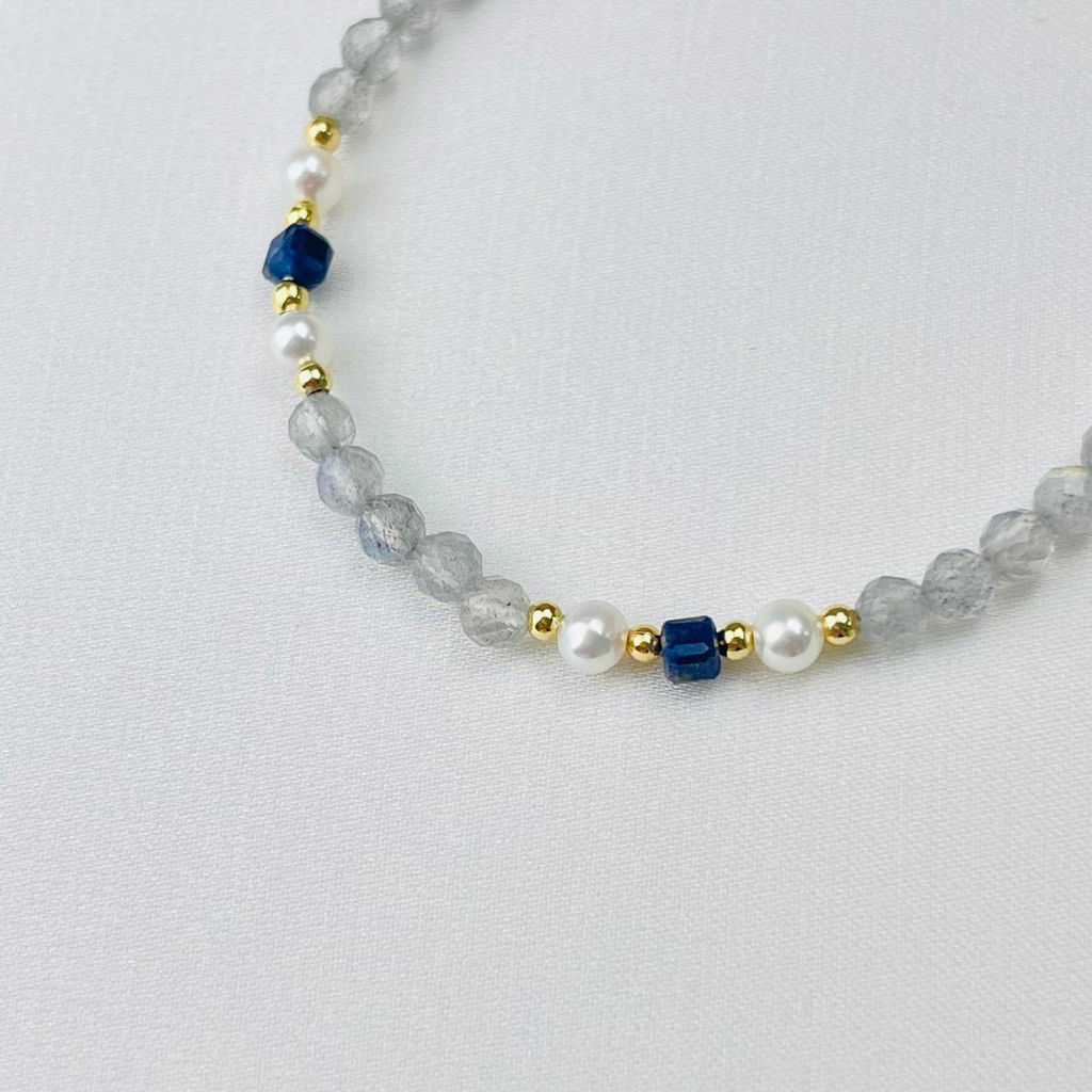 Браслет из Лабрадора, Жемчуга и Лазурита, 16 см+