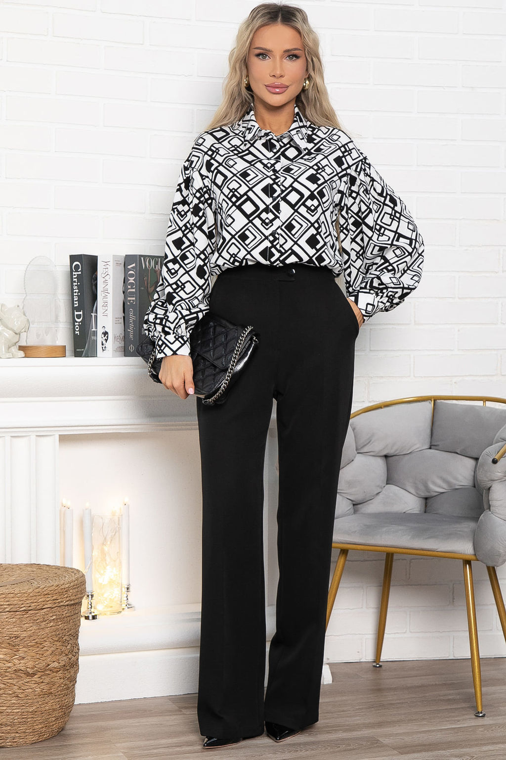 Блуза хлопковая Танец линий (черно-белая) Б14856-14М