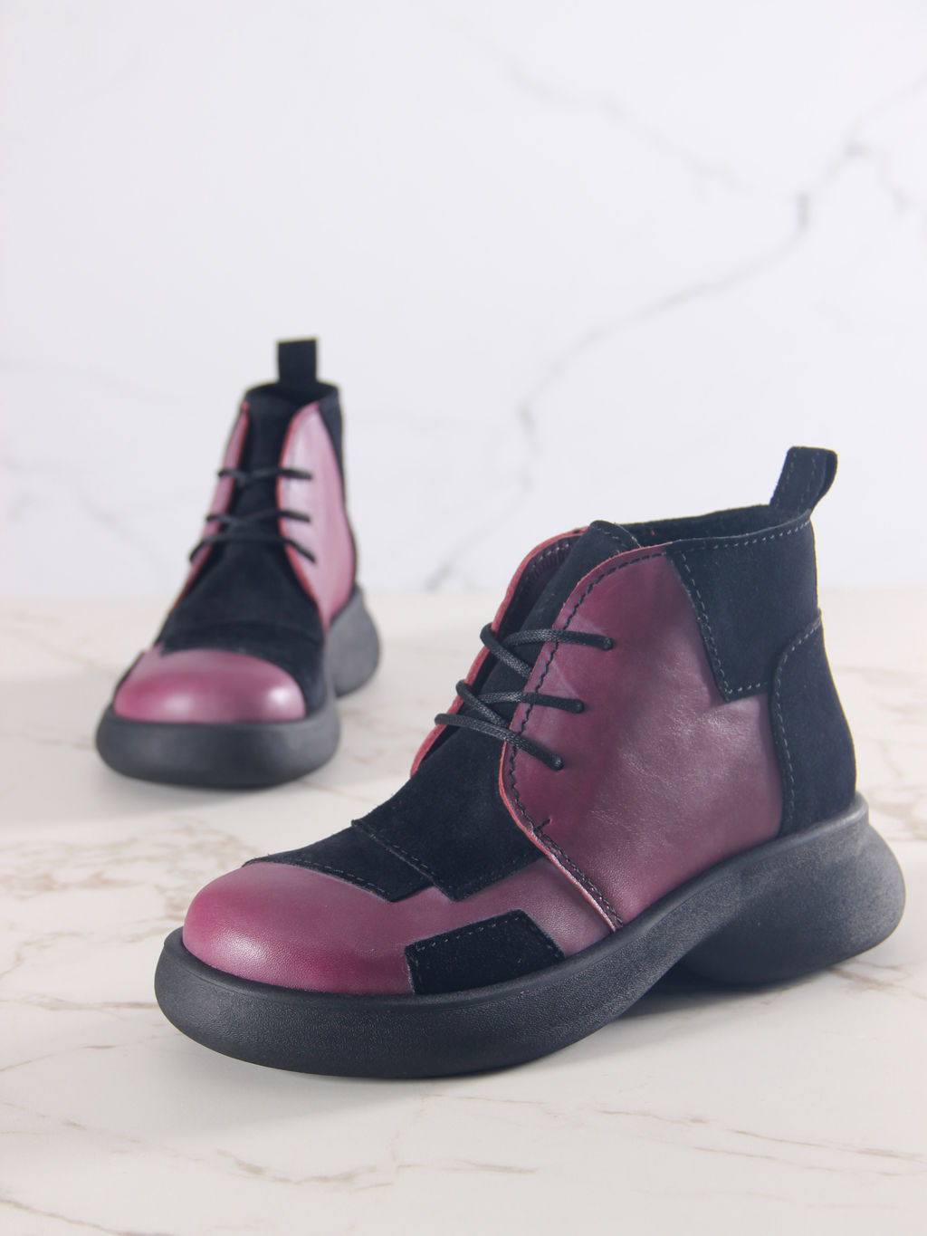 Ботинки EDART 305.927 bl. Вакса бордо+черная замша/байка