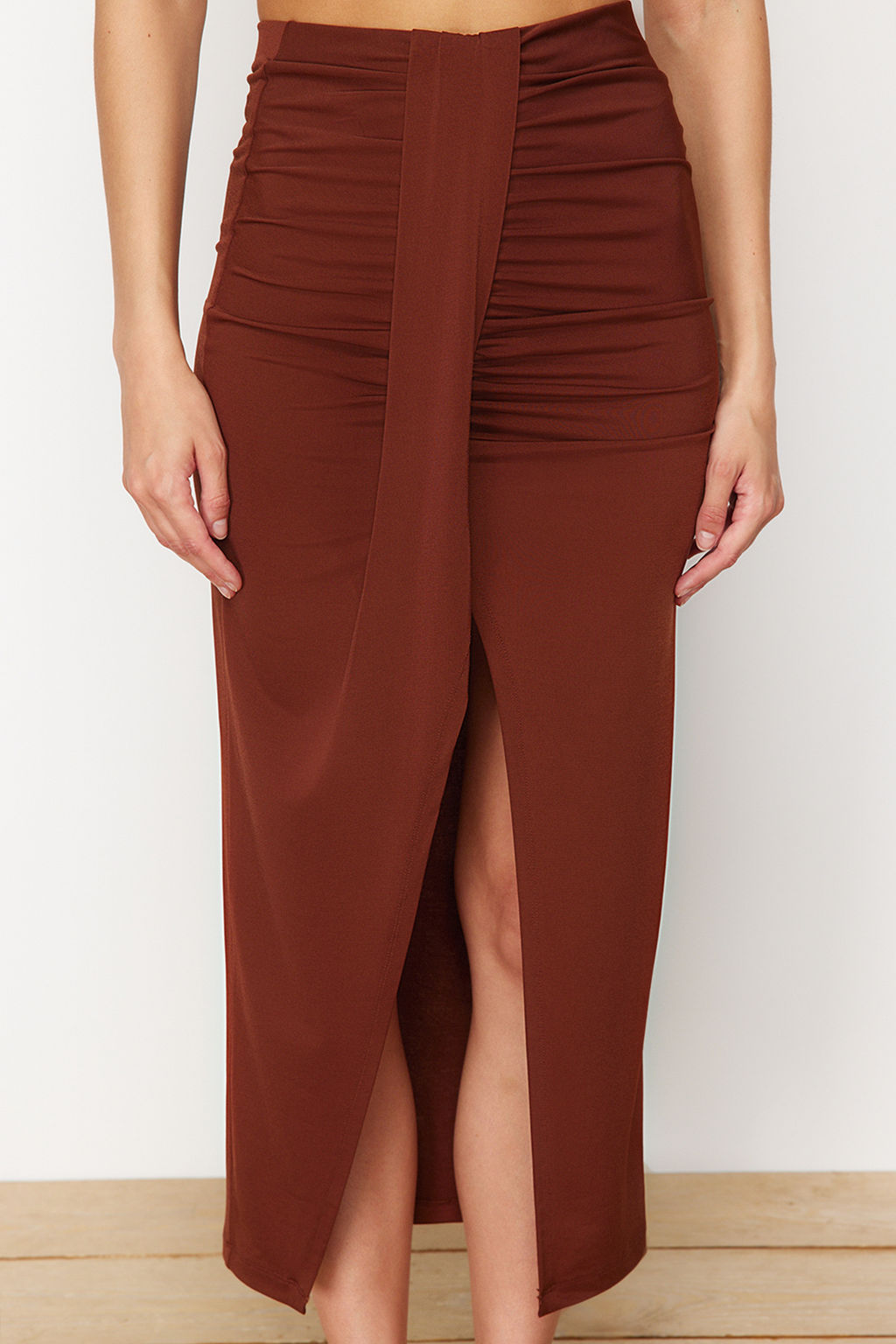 Plaj Giyim Kahverengi DokumaMaxi Etek TBESS23ET00021