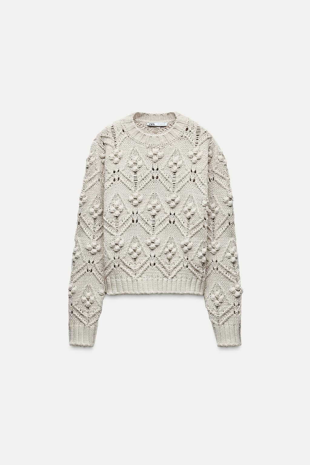 CABLE-KNIT SWEATER WITH POMPOMS - Zara фото 3