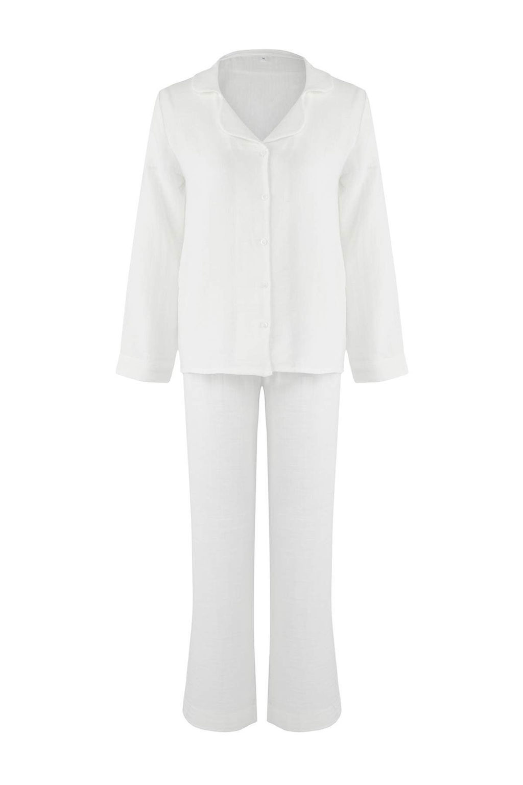 Ekru %100 Pamuklu Cepli Muslin Kumas Dokuma Pijama Tak?m? THMAW26PT00023 - Trendyolmilla фото 5