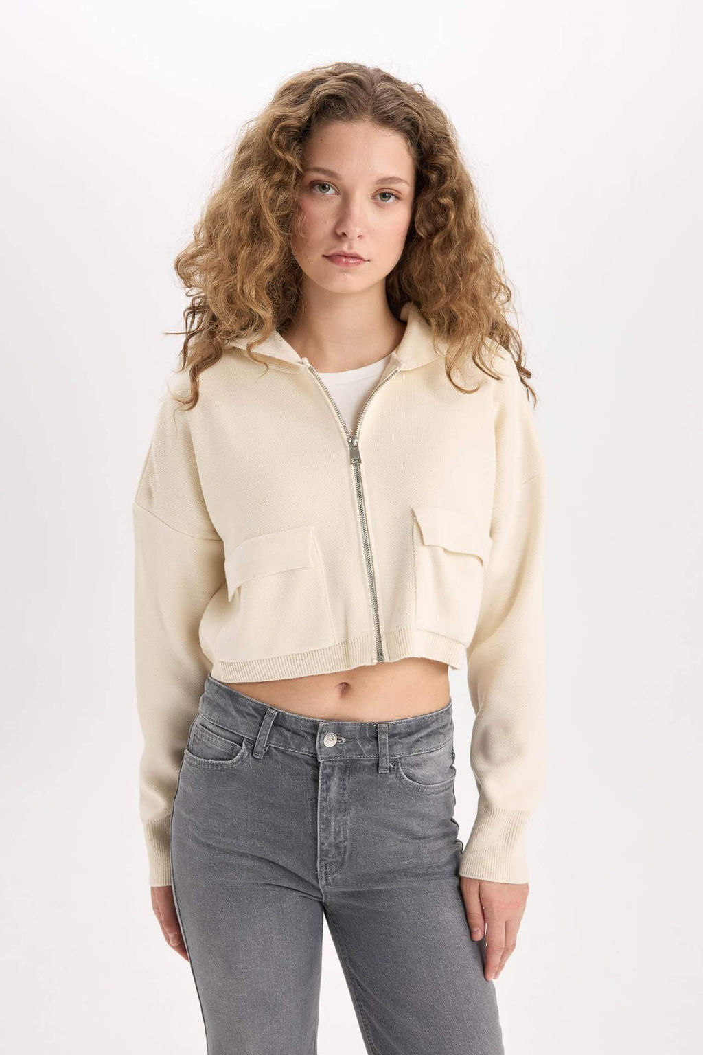 Regular Fit Kapusonlu Basic Duz Fermuarl? Triko H?rka - Defacto фото 7