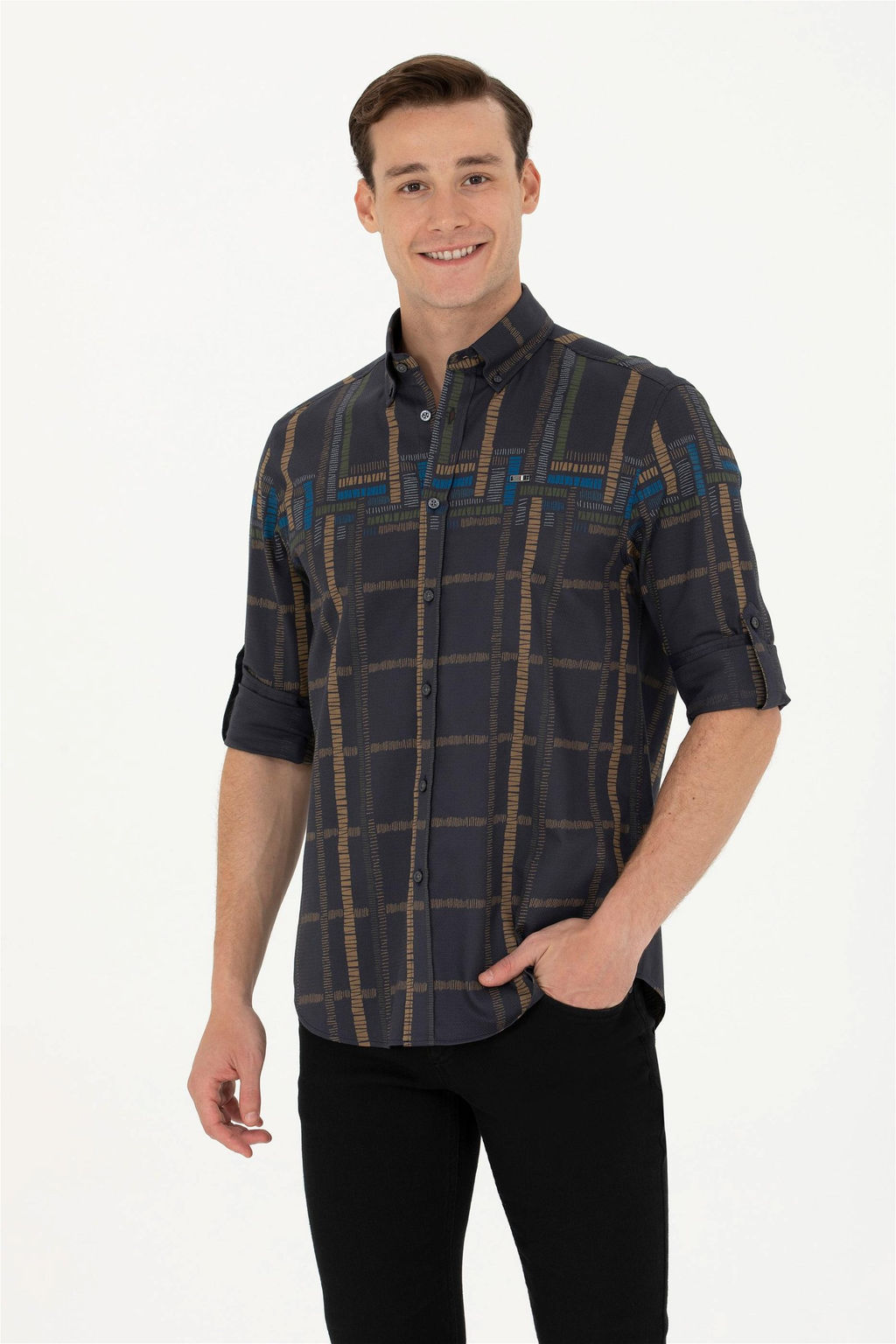 Мужская рубашка антрацитового цвета с длинным рукавом - U.s. polo assn фото 3