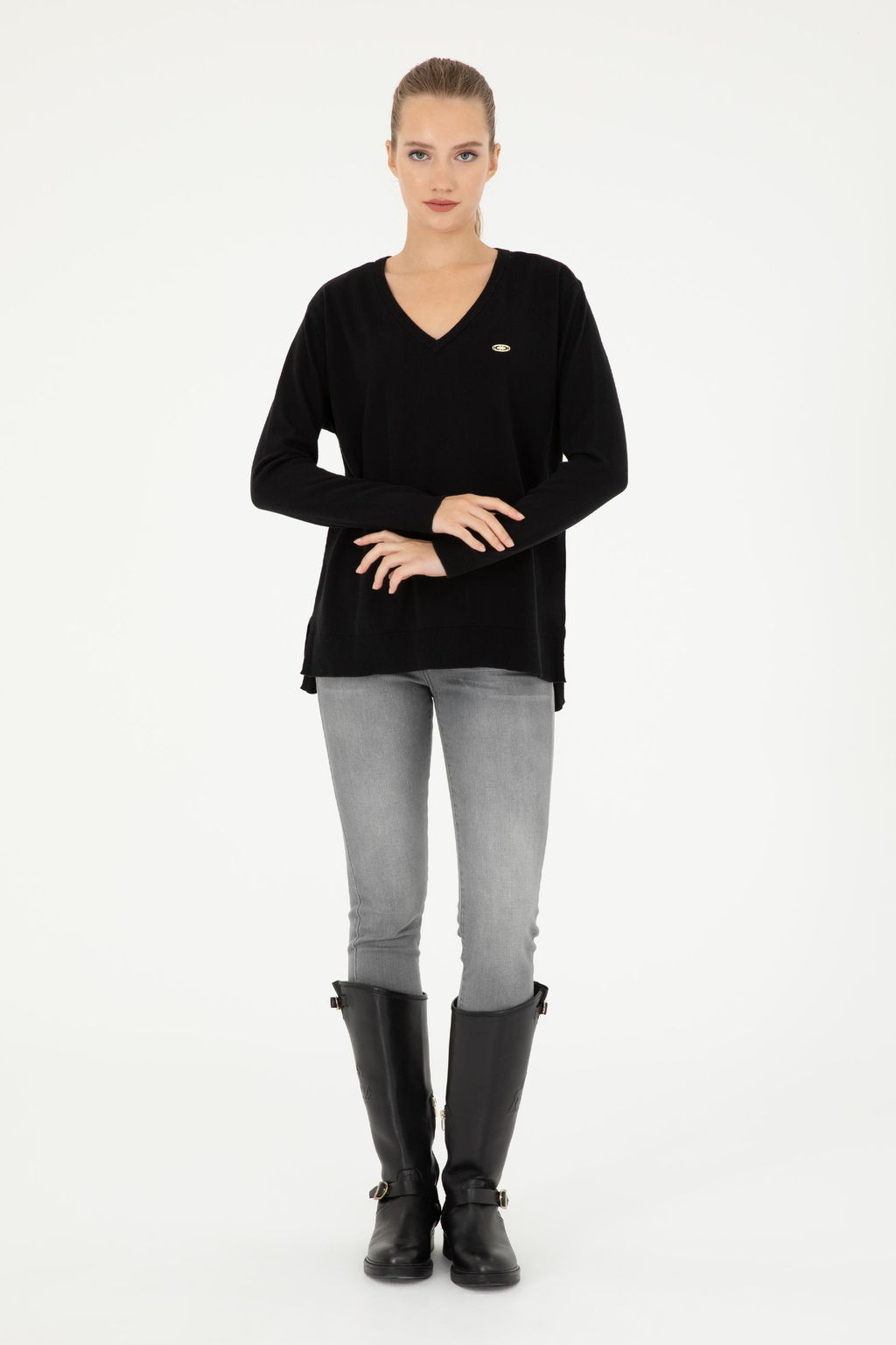 Женский черный базовый свитер с v-образным вырезом Неожиданная скидка в корзине - U.s. polo assn фото 4