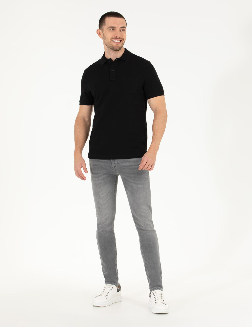 Siyah Regular Fit Polo Yaka Basic Ti__rt
