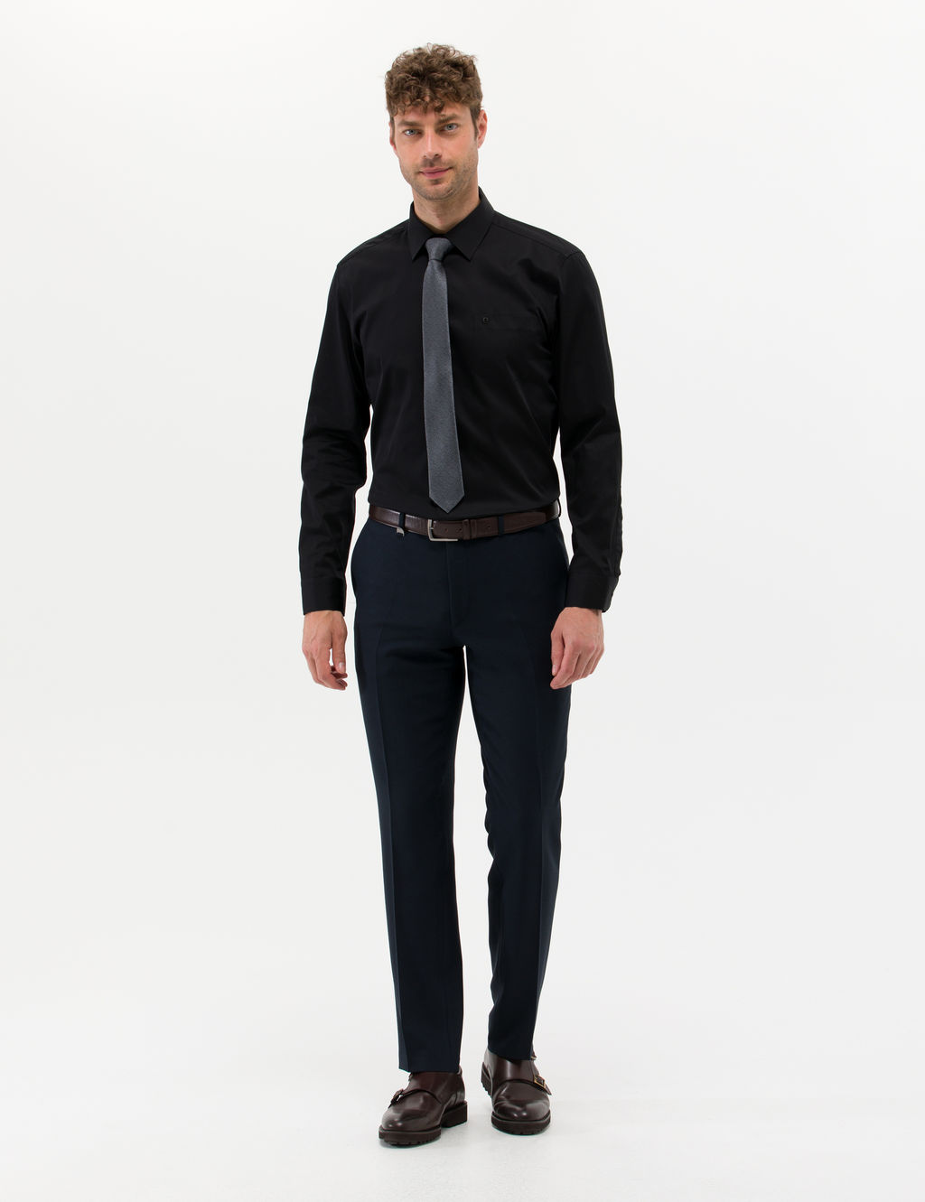 Siyah %100 Pamuk Parlak Saten Regular Fit Uzun Kollu Basic G_mlek