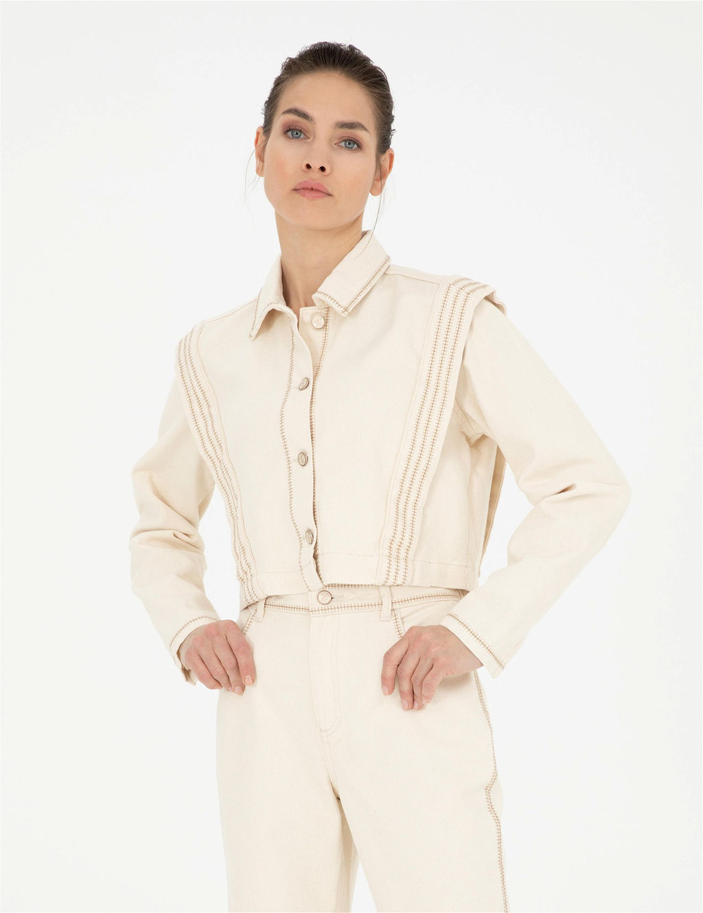 Krem Crop Top Uzun Kollu G_mlek