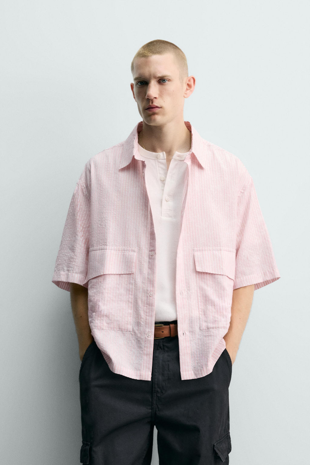 CAMISA JACQUARD RELIEVE RAYAS / Rosa palo - Zara фото 2