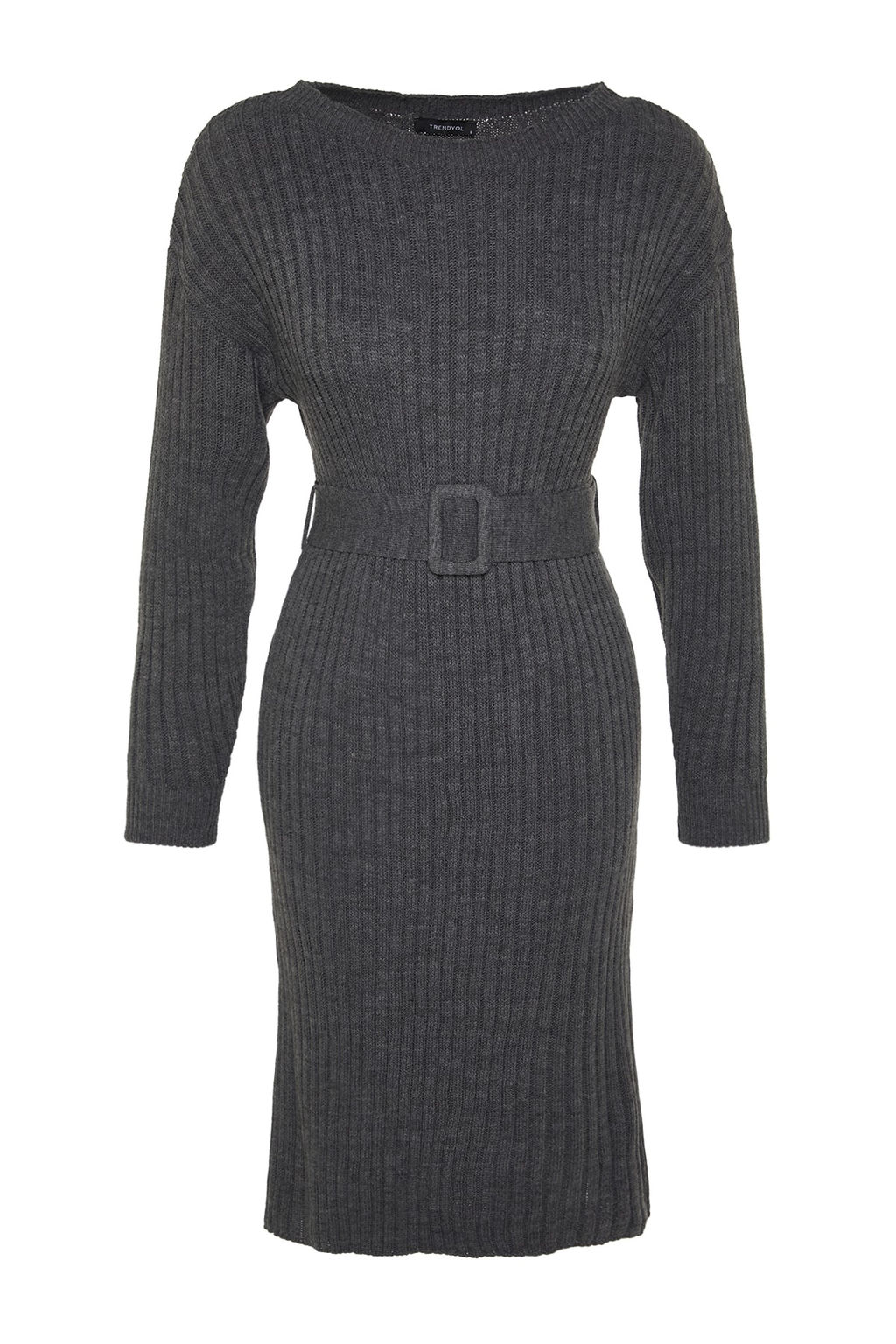 Antrasit Mini Triko Kemerli Elbise TWOAW23EL00444
