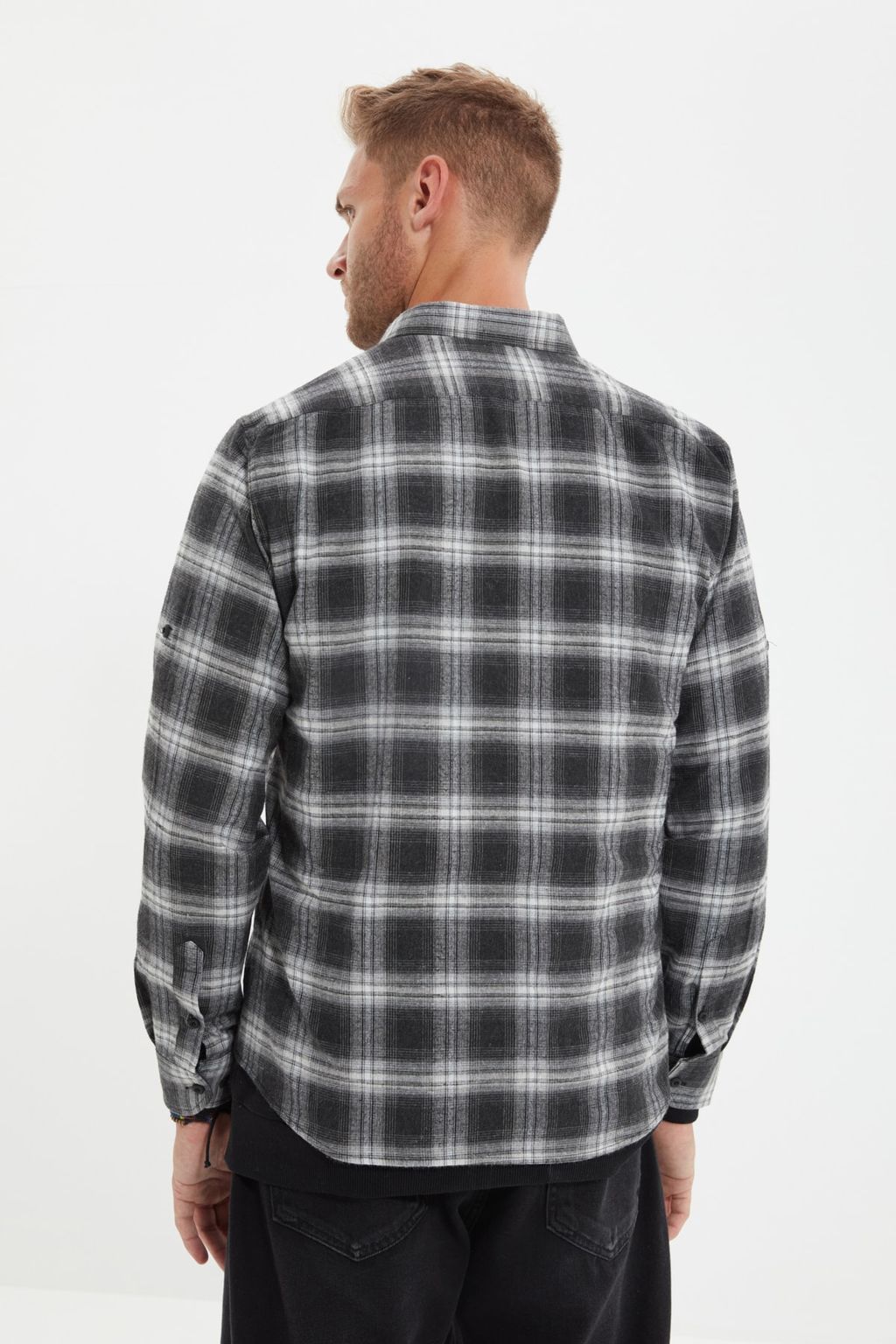 TRENDYOL MAN Gri Slim Fit Dugmeli Yaka Apoletli K?sl?k Oduncu Kareli Gomlek TMNAW22GO0357 - Trendyolmilla фото 9