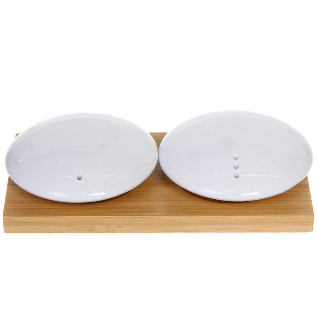 Набор для специй 2шт на бамбуковой подставке "White magic" плоские