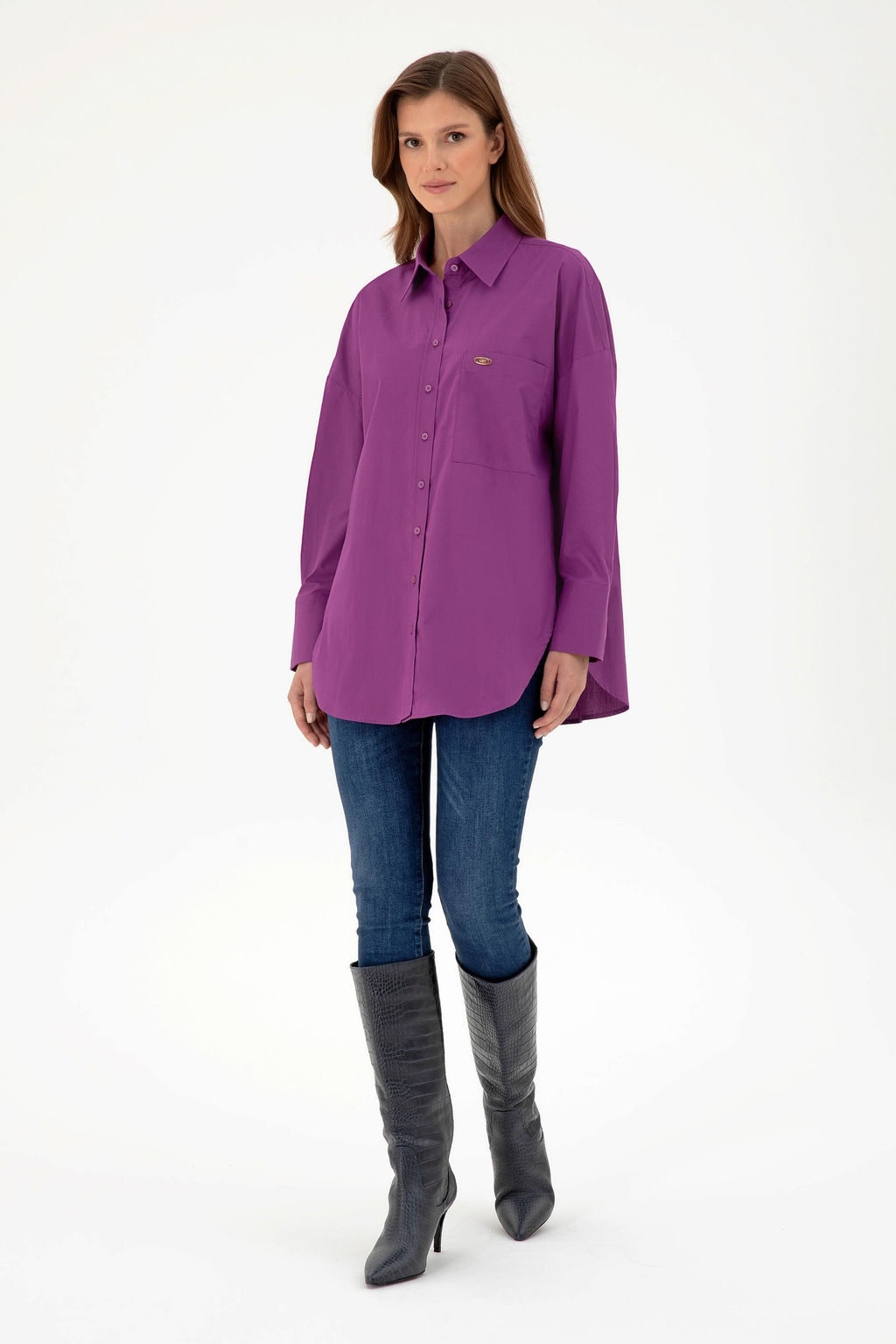 Женская фиолетовая рубашка с длинным рукавом Неожиданная скидка в корзине - U.s. polo assn фото 4