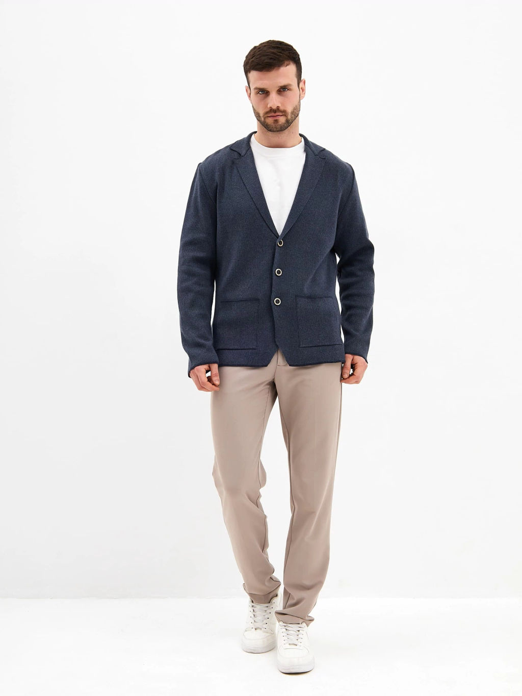 Кардиган мужской GREG G136-KF- полоса 1*1 (т.синий меланж 630/530)  фото 3