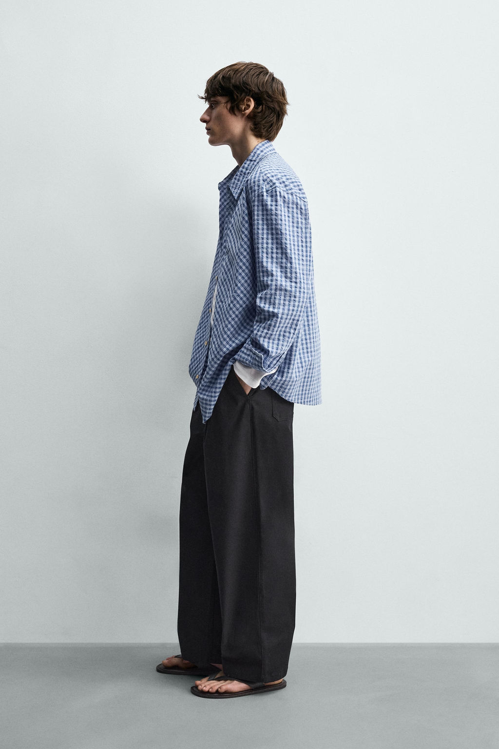 CAMISA RELAXED FIT CUADROS TEXTURA / Azul - Zara фото 4