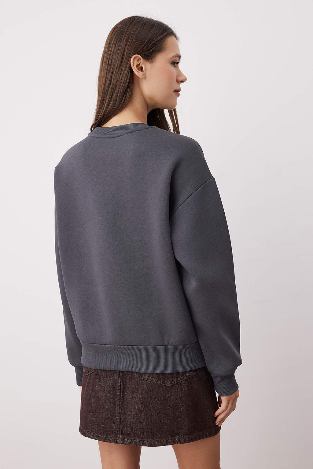 Antrasit Animal Nak?sl? Regular/Normal Kal?p Kal?n Ici Polarl? Orme Sweatshirt TWOAW24SW00196