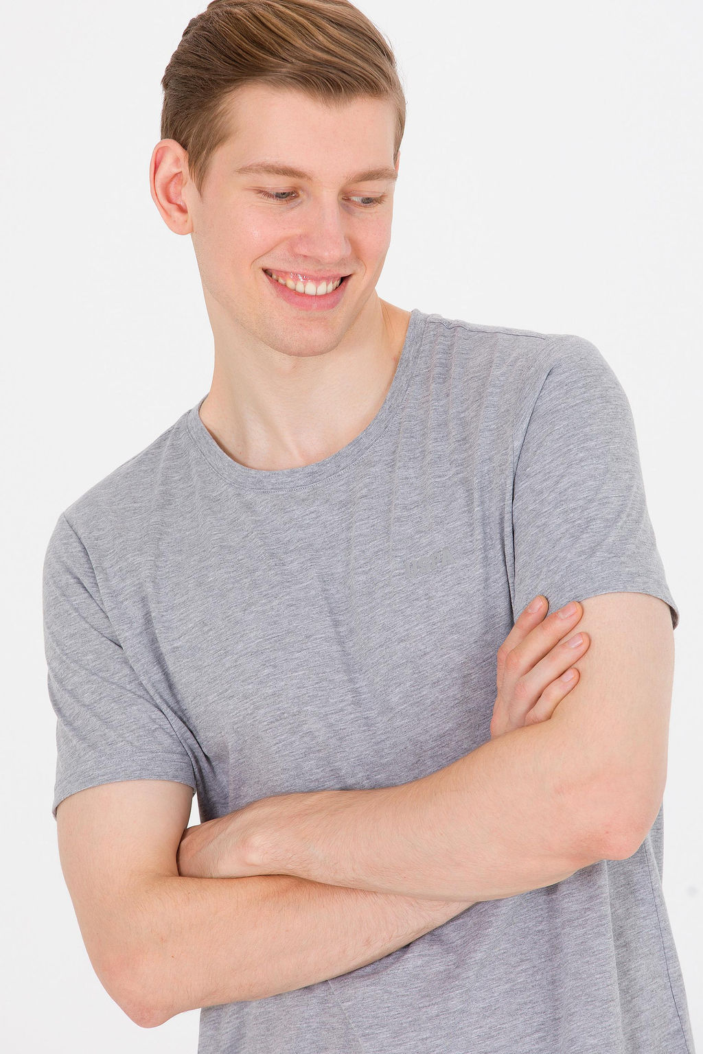 U. S. Polo Assn Мужская серая меланжевая базовая футболка с круглым вырезом - U.s. polo assn фото 2