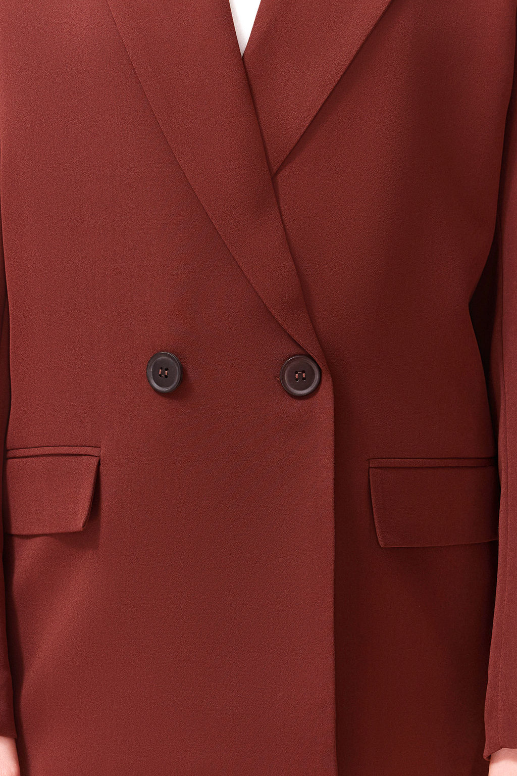 Bordo Kiremit Oversize Duz Kesim Basic Kruvaze Dokuma Blazer Ceket TWOSS24BC00028