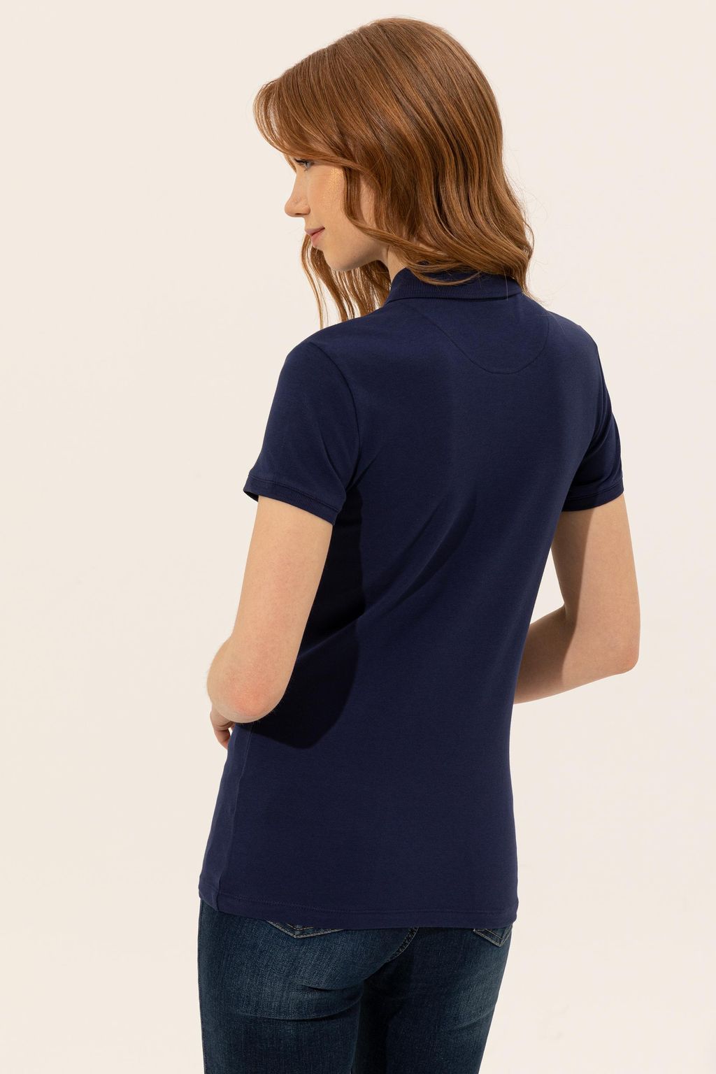 U. S. Polo Assn Женская темно-синяя базовая футболка с воротником-поло - U.s. polo assn фото 5