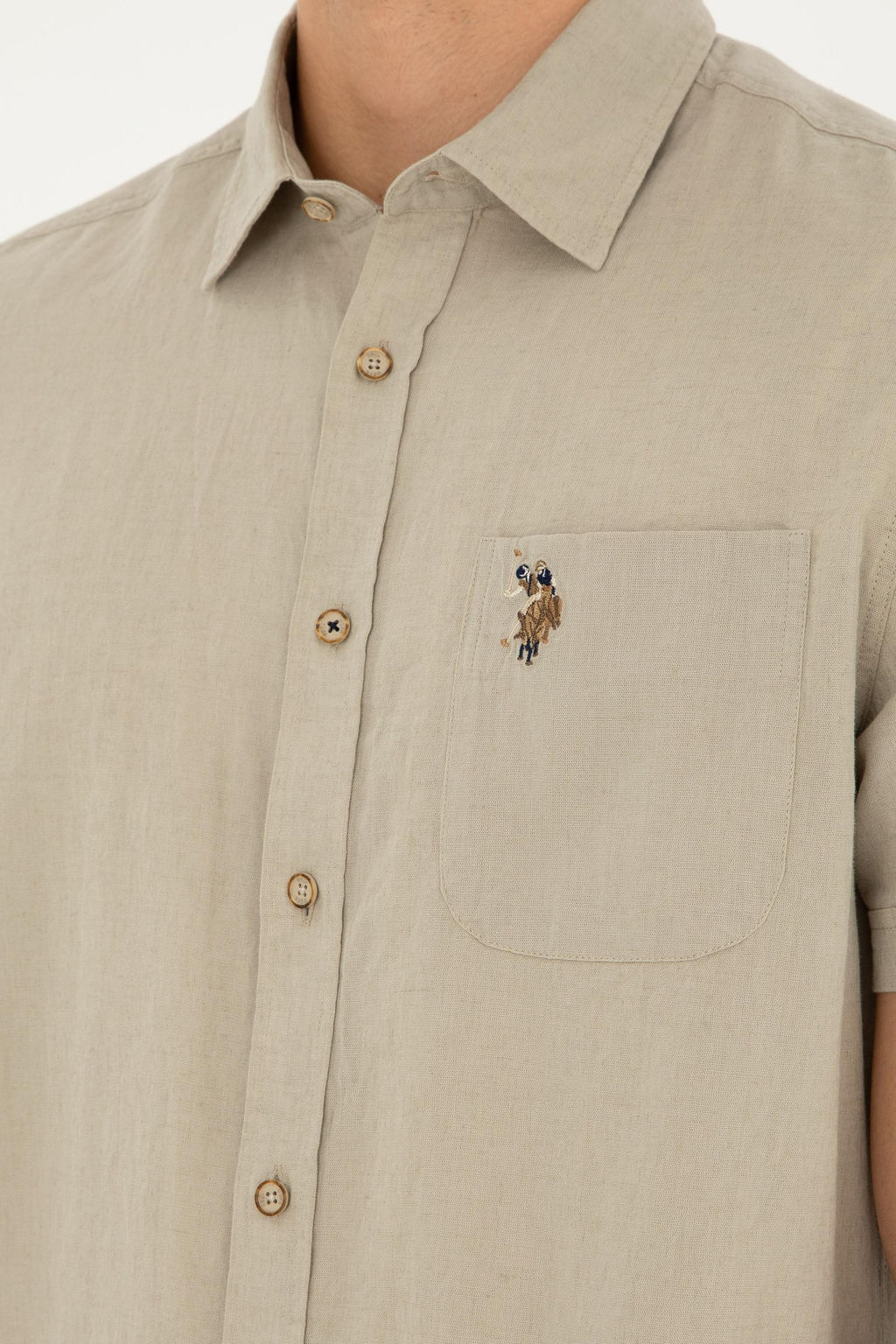 U. S. Polo Assn / Мужская рубашка цвета хаки с коротким рукавом - U.s. polo assn фото 7