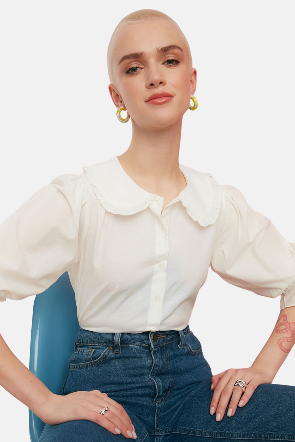 Ekru Bebe Yaka Dokuma Gomlek TWOSS22GO0083 - Trendyolmilla фото 2