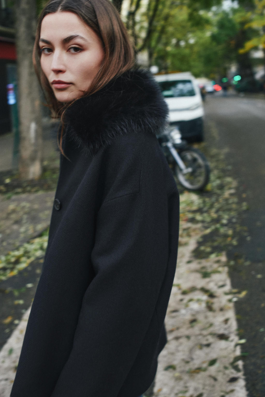 CROPPED COAT WITH WOOL AND FAUX FUR LAPEL - Zara фото 5