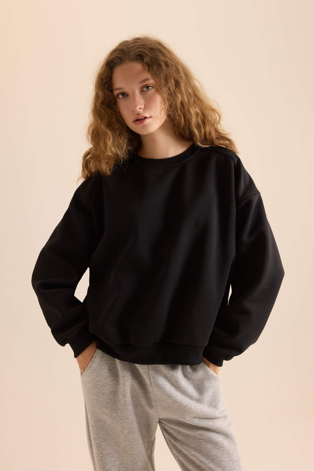 Coool Oversize Genis Kal?p Bisiklet Yaka Basic Duz Kal?n Sweatshirt - Defacto фото 2