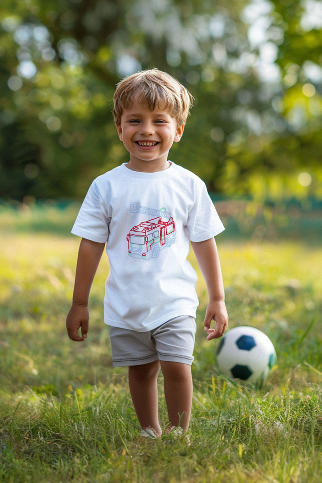 Beyaz Erkek Cocuk %100 Pamuk Araba Desenli Regular/Normal Kal?p K?sa Kol Orme T-Shirt TKDSS24TS00031
