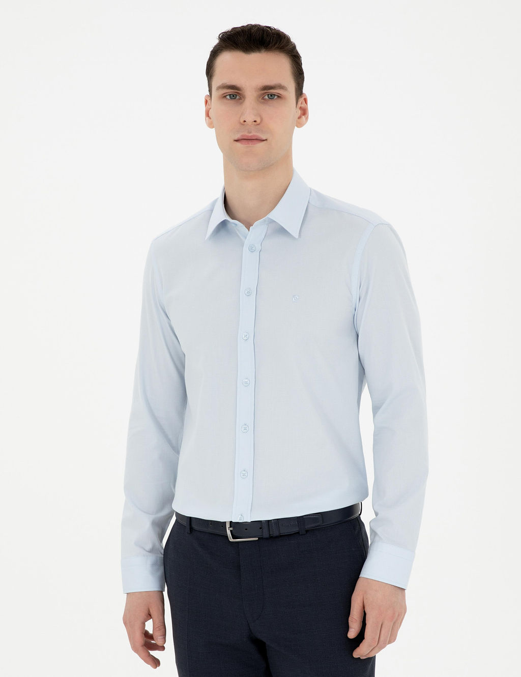 A__k Mavi Slim Fit Uzun Kollu G_mlek