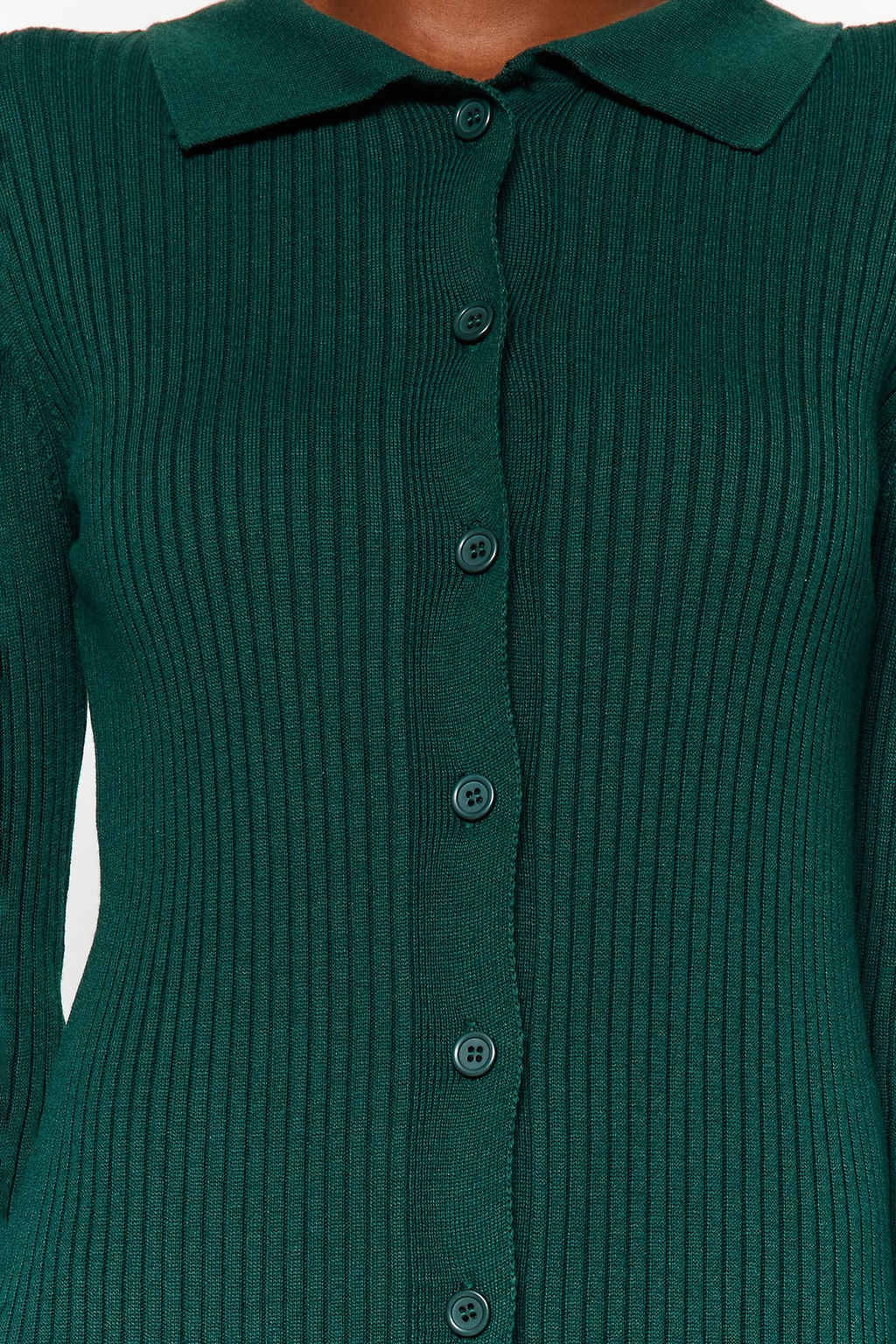 TRENDYOLMILLA Zumrut Yesili Maxi Triko Kol Detayl? Polo Yaka Elbise TWOAW24EL00046  фото 4