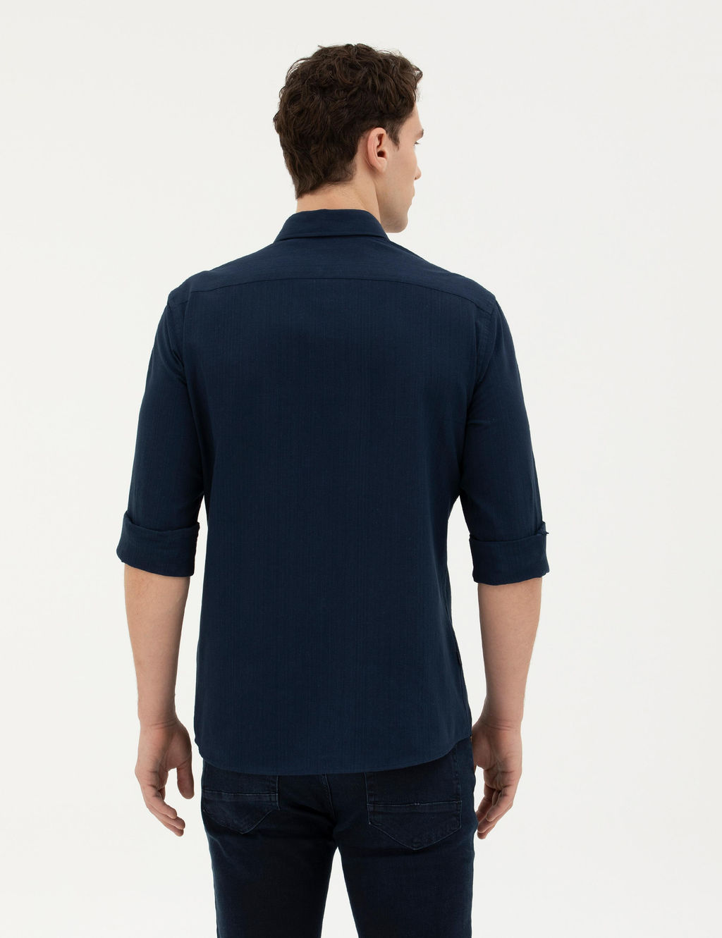Lacivert Slim Fit Uzun Kollu G_mlek