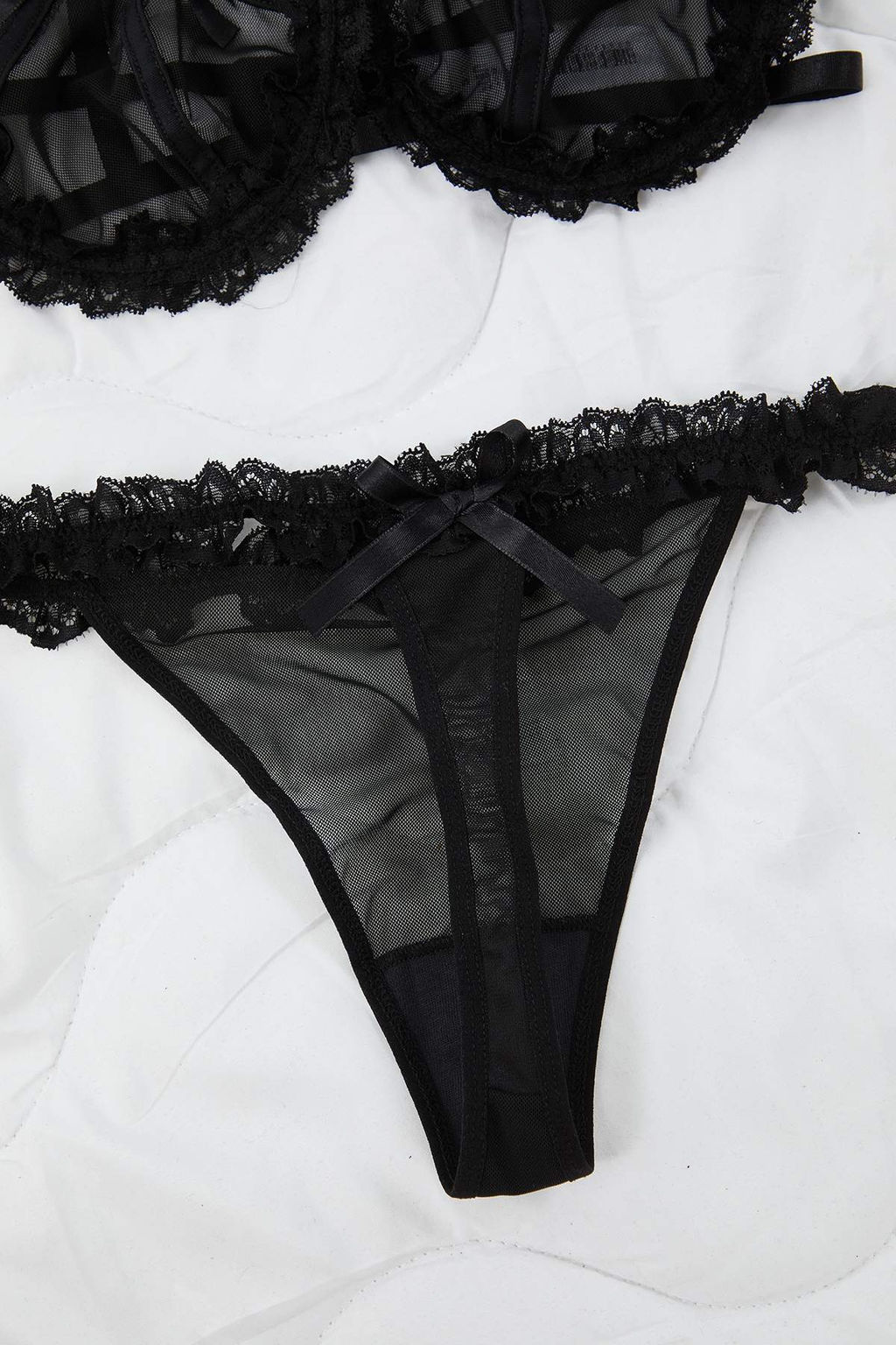 Siyah Mesh Fiyonklu Duz Kaps?z Ic Camas?r? Tak?m? THMAW26CC00004 - Trendyolmilla фото 6