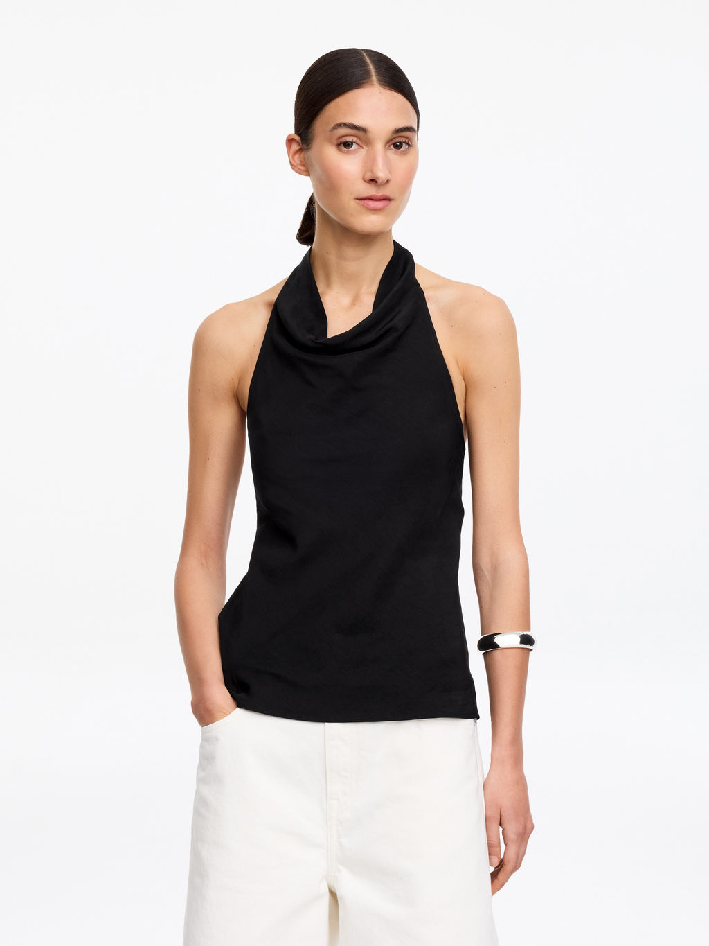 Top de cuello halter en mezcla de lino - H&m фото 3