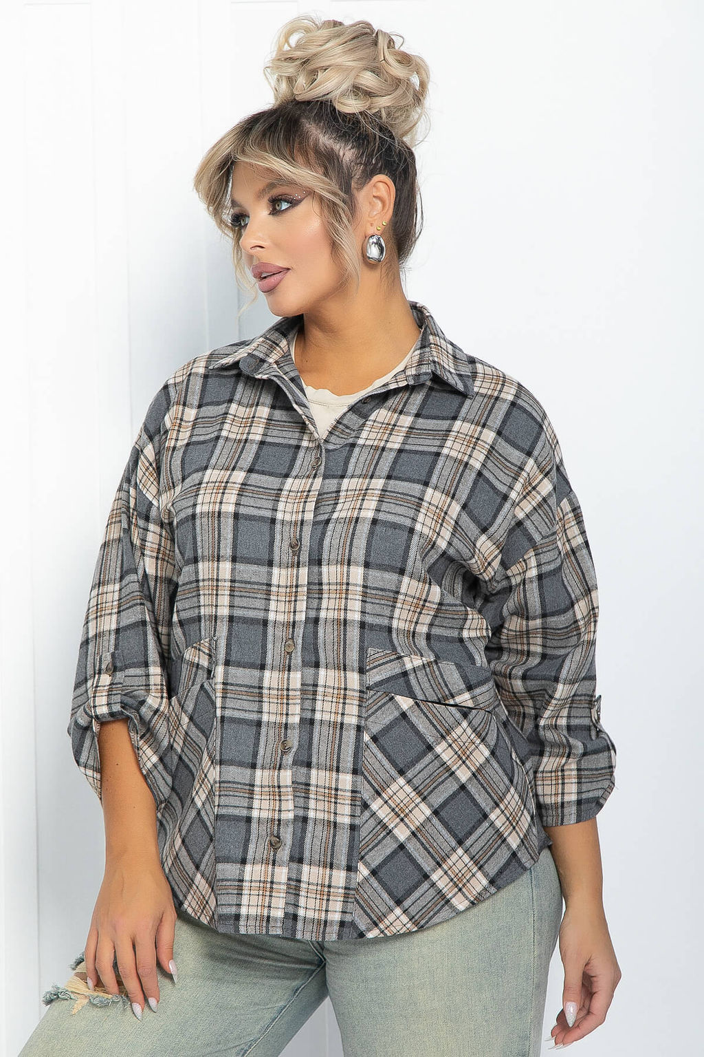 Рубашка Золушка НЬЮ (бежево-серая) Б11869 - Lt collection фото 4