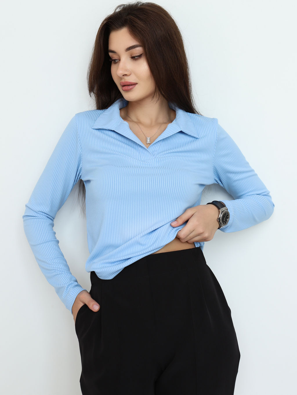 Лонгслив поло женский КФ101 Голубой от фабрики Спортсоло