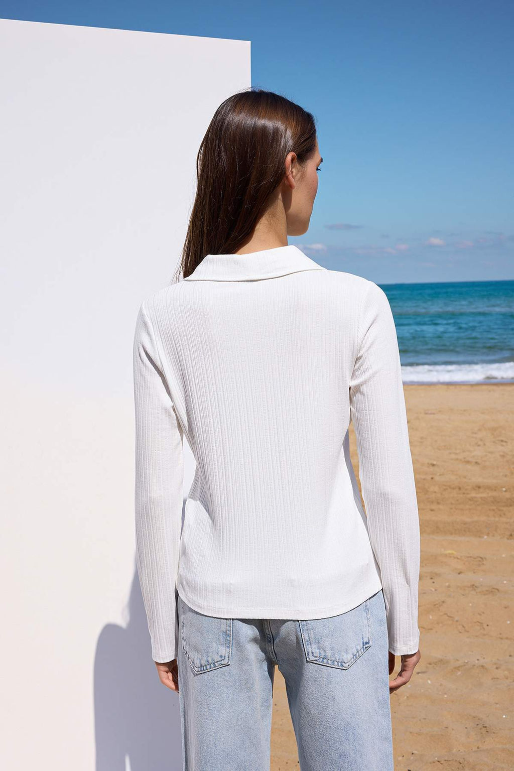 Ekru Polo Yaka Dugmeli Esnek Orme Bluz TWOAW26BZ00201 - Trendyolmilla фото 4