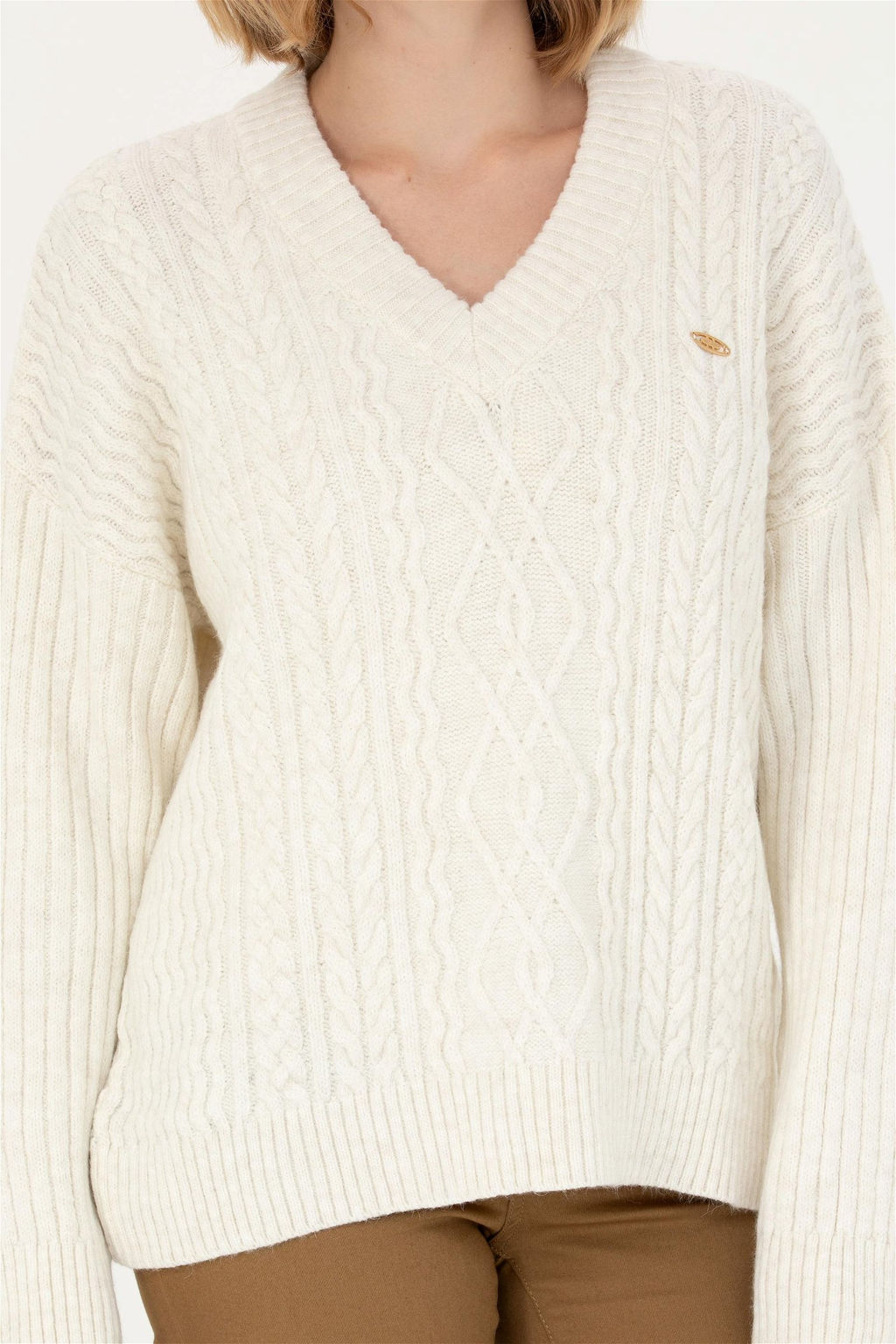 Женский кремовый свитер с v-образным вырезом Неожиданная скидка в корзине - U.s. polo assn фото 6