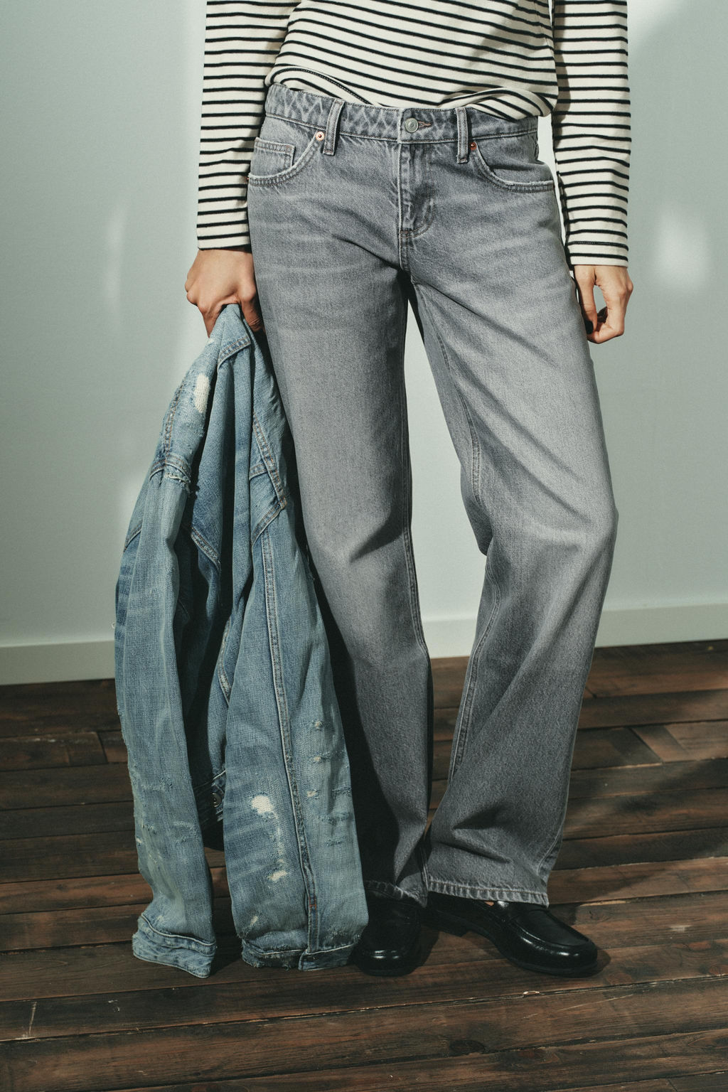 JEANS TRF WIDE LEG TIRO BAJO / Gris - Zara фото 2