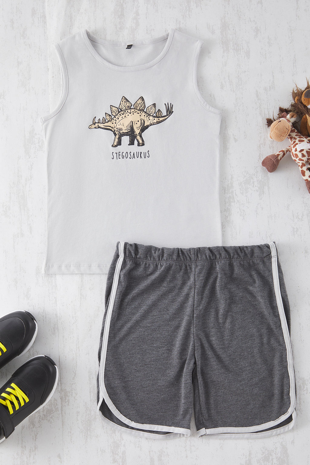 Gri Erkek Cocuk Pamuklu Bask?l? Sort Atlet Orme Pijama Tak?m? TKDSS25PT00009 - Trendyolmilla фото 2