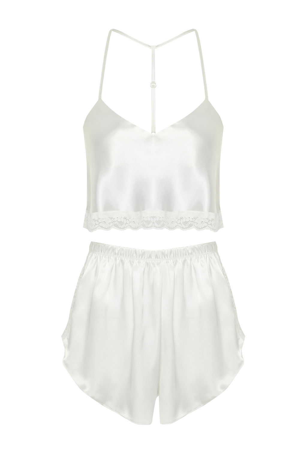 Trendyolmilla Siyah Dantelli Ip Ask?l? Crop Saten Sortlu Dokuma Pijama Tak?m? THMSS22PT0264 фото 17