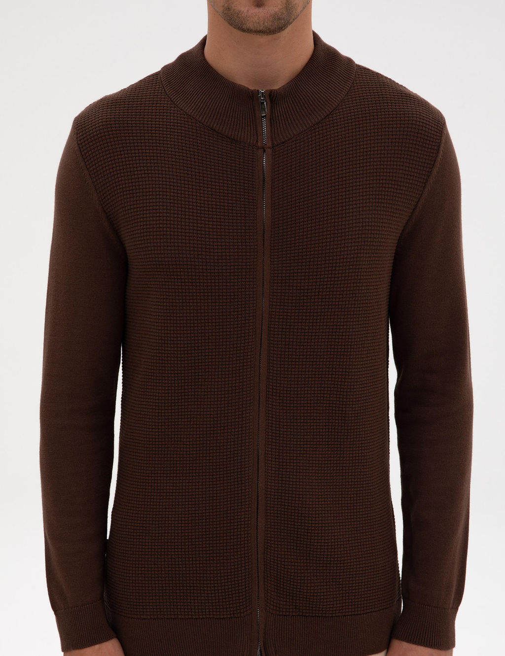 Kahverengi Slim Fit Fermuarl_ Triko H_rka