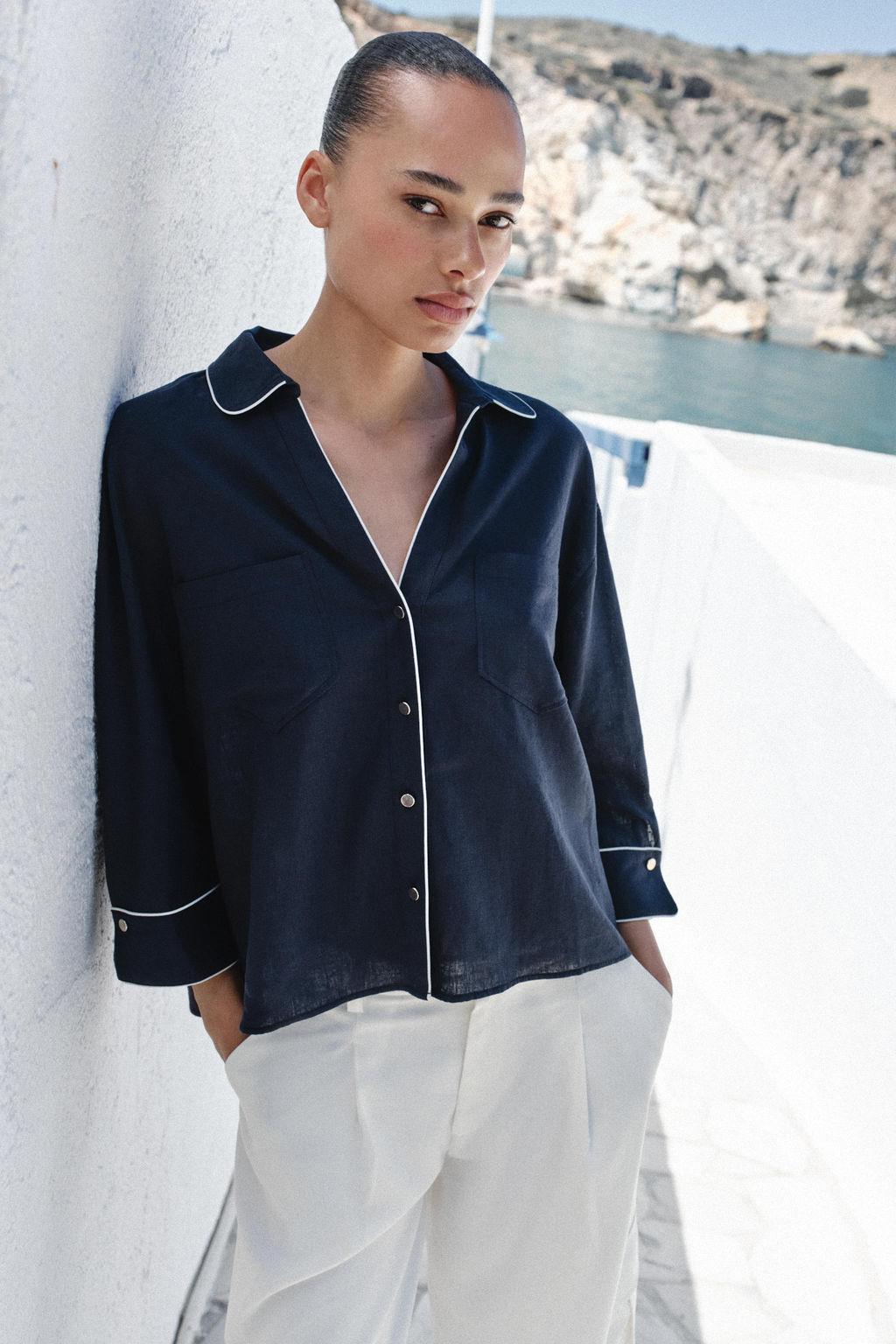CAMISA CON LINO VIVOS CONTRASTE / Marino - Zara фото 6