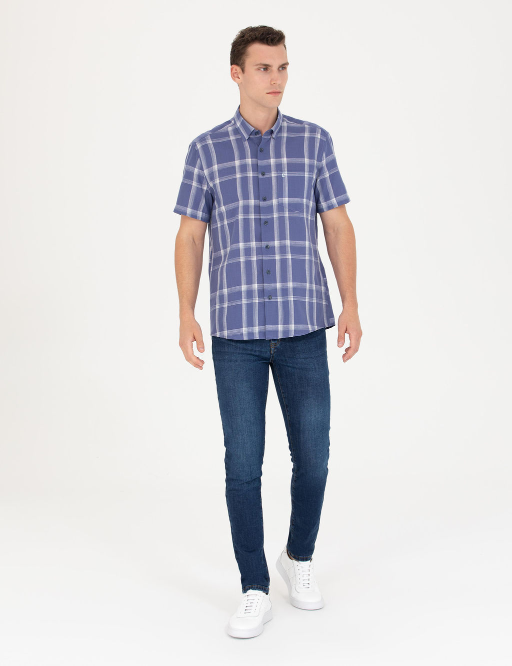 Рубашка Pierre Cardin Regular Fit темно-синяя с коротким рукавом
