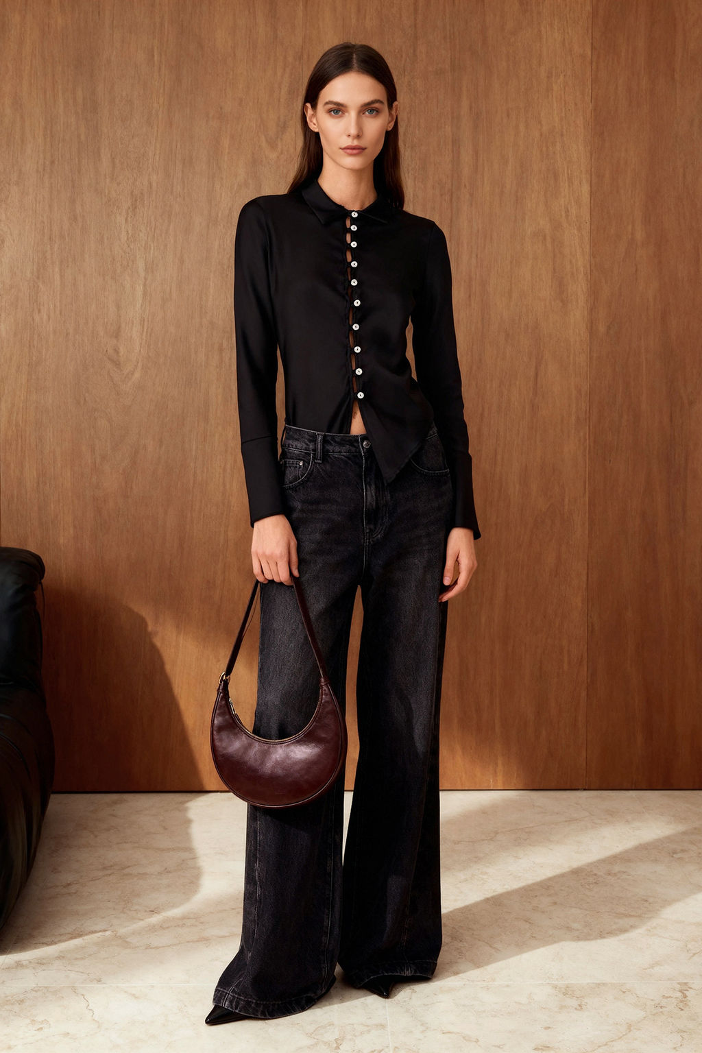 Siyah Dugme Detayl? Bel Formlu Saten Gomlek TWOAW26GO00029 - Trendyolmilla фото 5