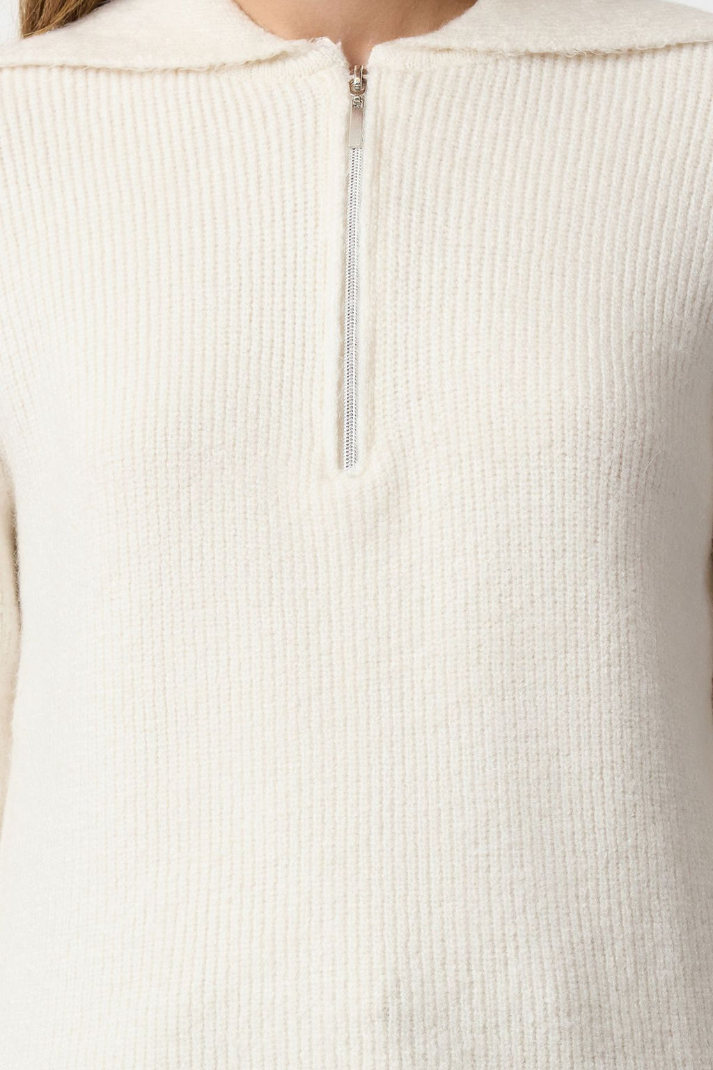Ekru Yunlu Genis Kal?p Polo Yaka Fermuarl? Triko Kazak TWOAW25KZ00011 - Trendyolmilla фото 3